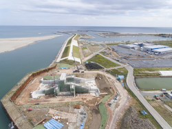 名取川閖上水門設備災害復旧工事の空撮　
名取市ゆりあげ地区・震災復興地区　ラジコン空撮/仙台市 写真スタジオのロイヤル撮影の一例